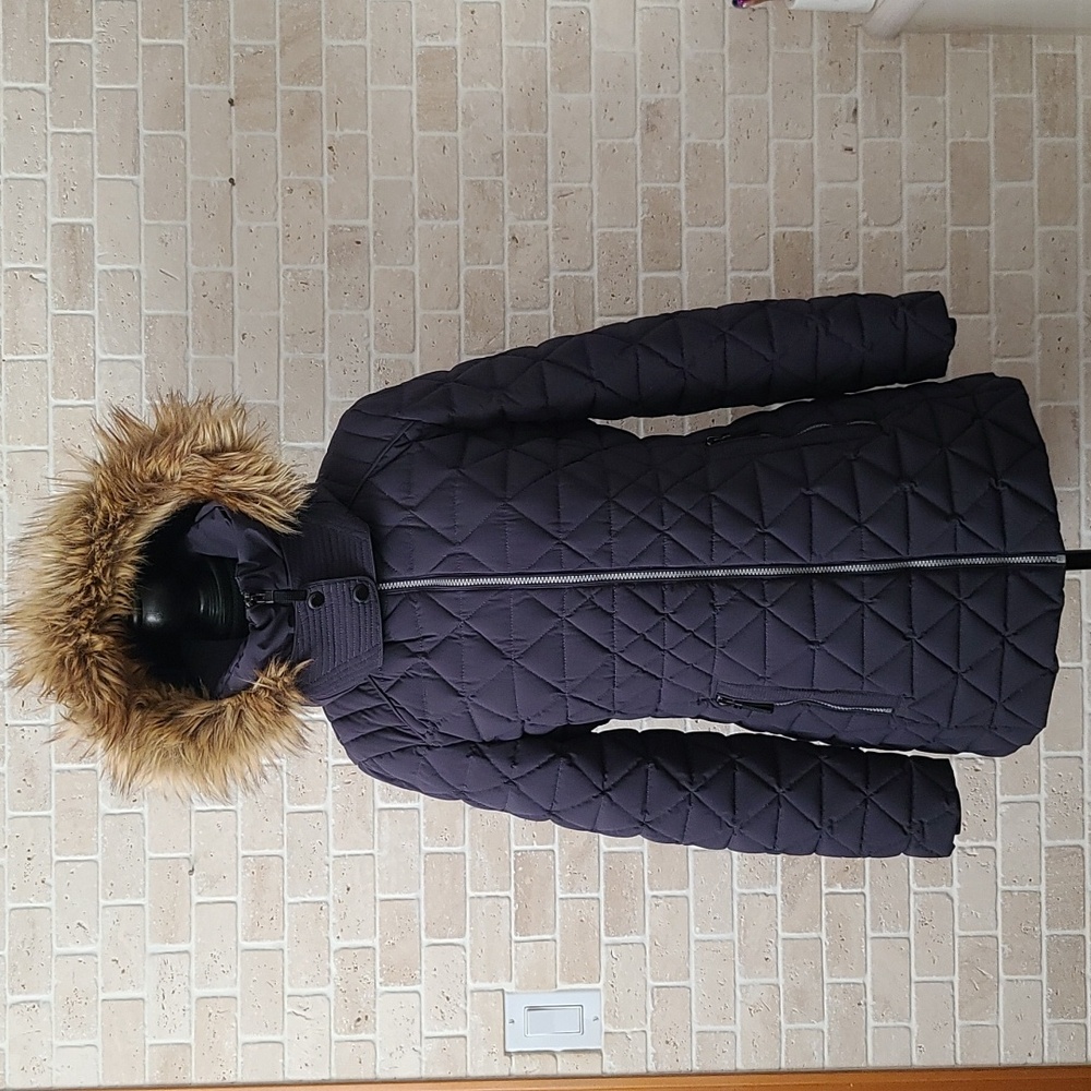 Marc New York Women's Charcoal Down Hooded Quilted Jacket (Sz M)